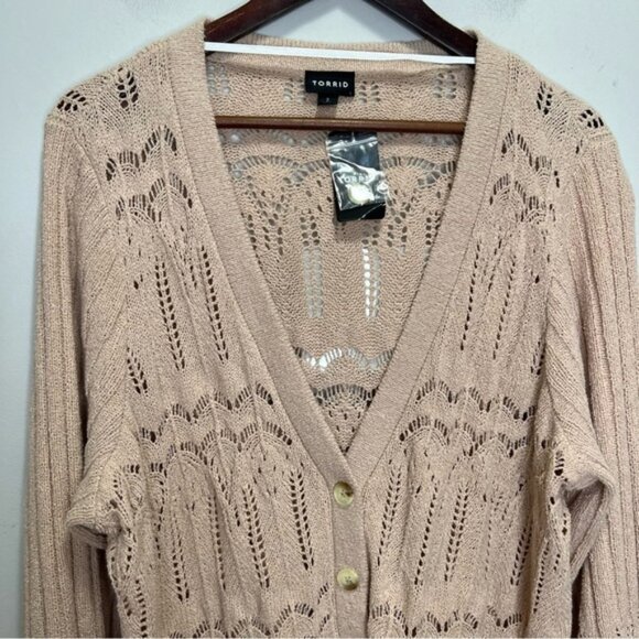 Torrid Tan Neutral Cream Pointelle Cardigan V-Neck Sweater 2X NWT Brand New - Picture 5 of 14
